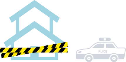 規制された家とパトカーのイラスト