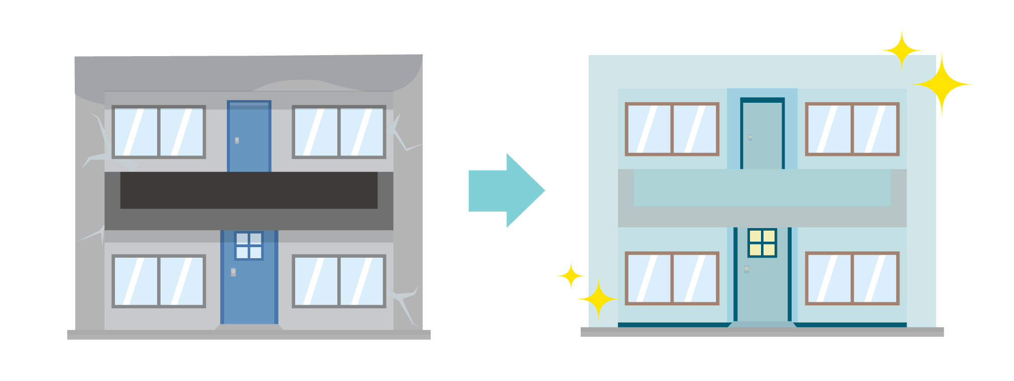 老朽化したマンションをリノベーションしたイラスト