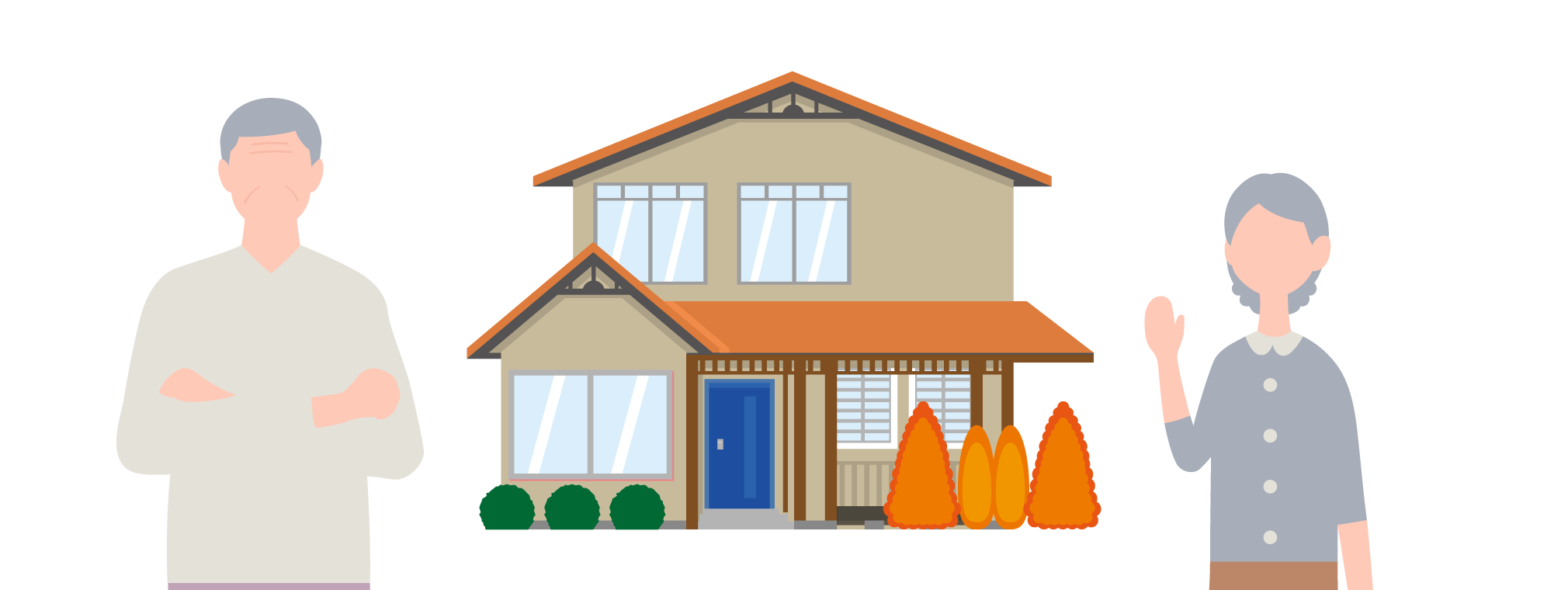 住宅と老夫婦のイラスト