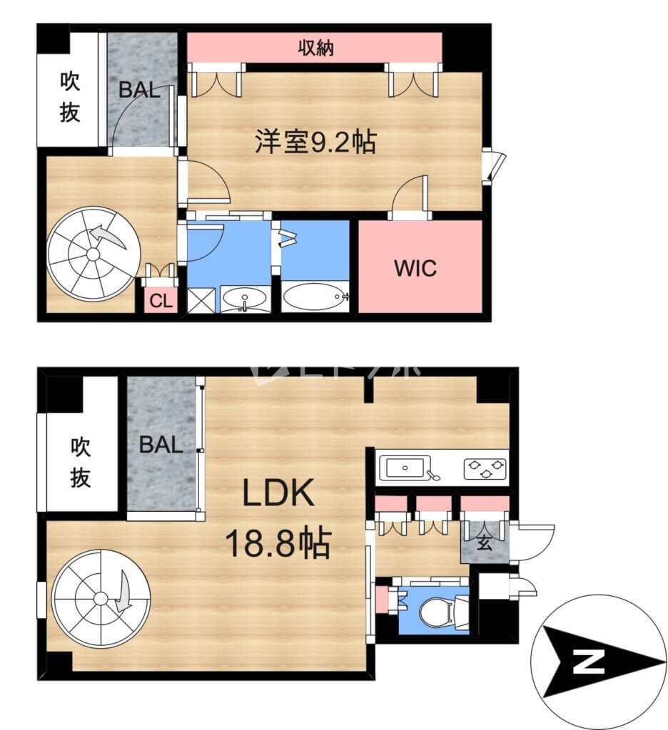 FLAT INN UESHIO｜1LDK・15.3万｜天王寺区の螺旋階段｜最上階角部屋